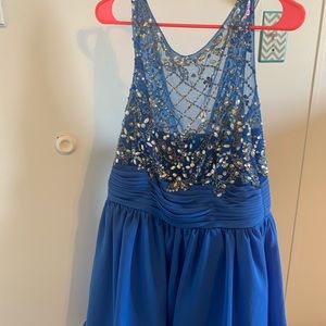 Short Blue Prom dress size 10 been altered bra top